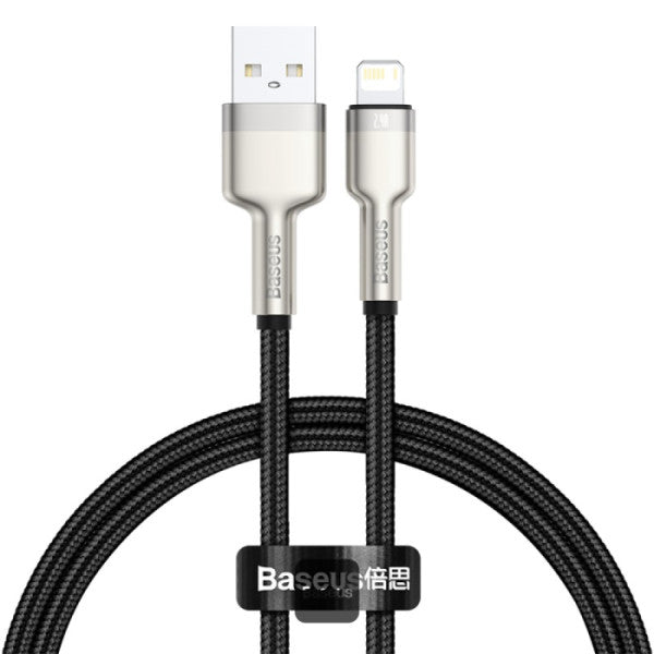 Baseus Cafule Series USB-A to Lightning Cable - 24A Fast Charging 480Mbps High-Speed Data Transfer Nylon Braided 25CM - Black