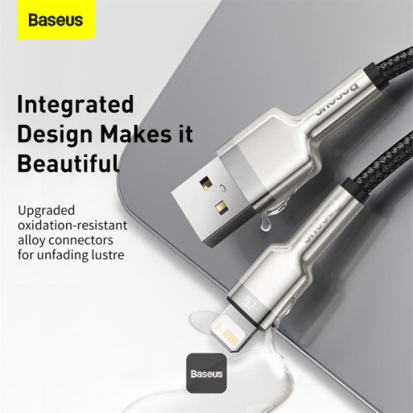 Baseus Cafule Series USB-A to Lightning Cable - 24A Fast Charging 480Mbps High-Speed Data Transfer Nylon Braided 25CM - Black