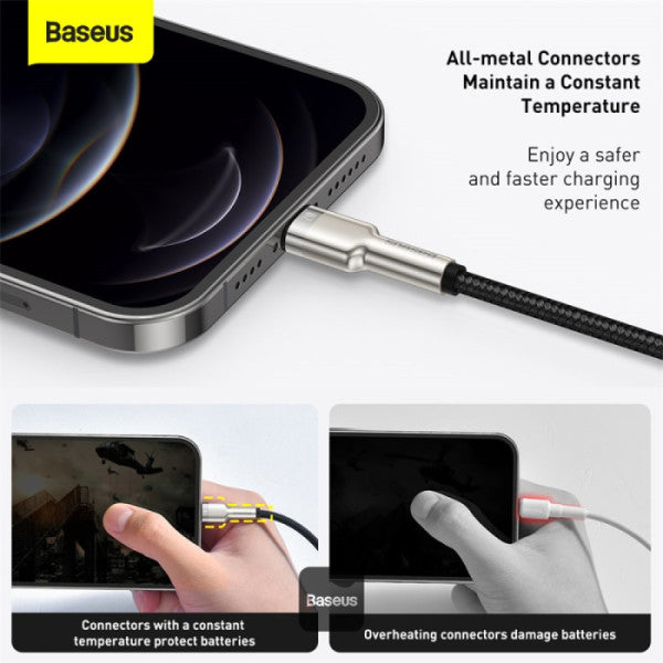 Baseus Cafule Series USB-A to Lightning Cable - 24A Fast Charging 480Mbps High-Speed Data Transfer Nylon Braided 25CM - Black