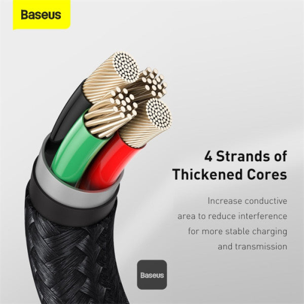 Baseus Cafule Series USB-A to Lightning Cable - 24A Fast Charging 480Mbps High-Speed Data Transfer Nylon Braided 25CM - Black