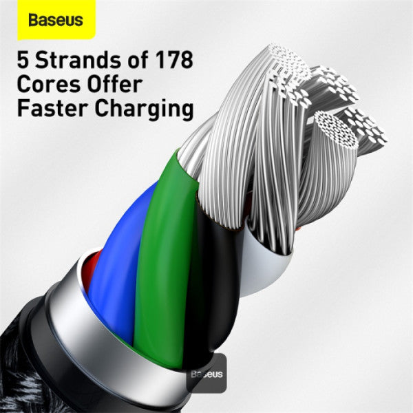 Baseus Cafule Series Type-C to Lightning Cable - 20W PD Fast Charge & 480Mbps High-Speed Data Transfer Nylon Braided 25CM - Black
