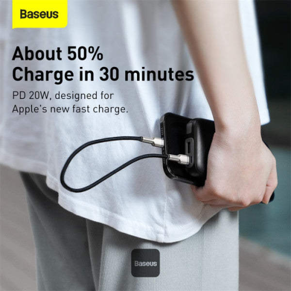 Baseus Cafule Series Type-C to Lightning Cable - 20W PD Fast Charge & 480Mbps High-Speed Data Transfer Nylon Braided 25CM - Black