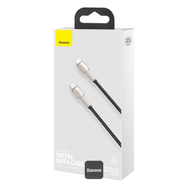 Baseus Cafule Series Type-C to Lightning Cable - 20W PD Fast Charge & 480Mbps High-Speed Data Transfer Nylon Braided 25CM - Black