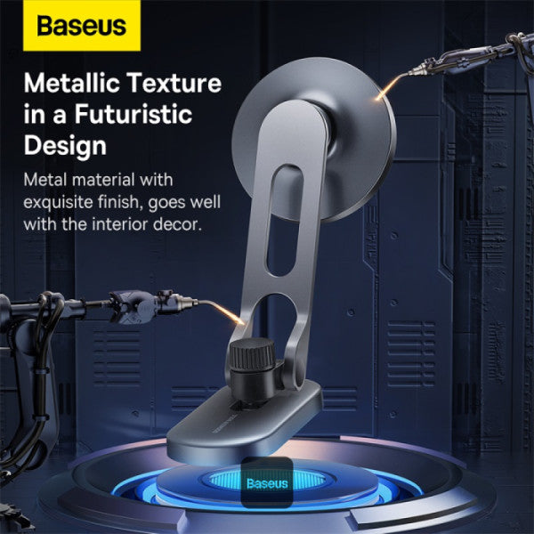 Baseus T-Space Series Magnetic Car Phone Holder - 360° Rotation Foldable Metal Mount for Dashboard & Center Console Universal Fit - Silver