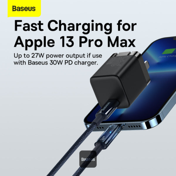 Baseus Explorer Series Auto Power Off Type-C to Lightning Cable - 20W PD Fast Charging Cable and 480Mbps Data Transfer 1M - Blue