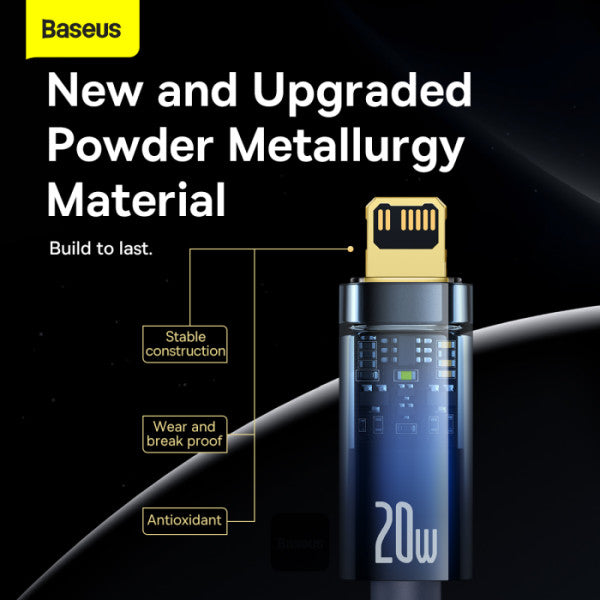 Baseus Explorer Series Auto Power Off Type-C to Lightning Cable - 20W PD Fast Charging Cable and 480Mbps Data Transfer 1M - Blue