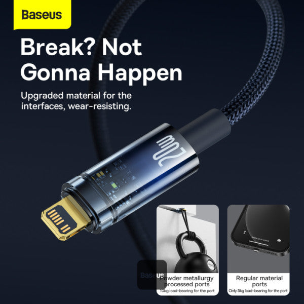 Baseus Explorer Series Auto Power Off Type-C to Lightning Cable - 20W PD Fast Charging Cable and 480Mbps Data Transfer 1M - Blue