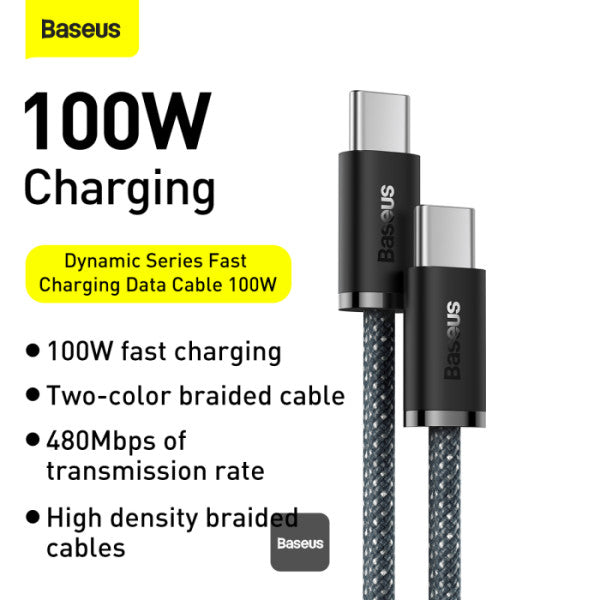 Baseus Dynamic Series Type-C to Type-C Cable - 100W PD Fast Charging & 480Mbps Data Transfer Nylon Braided 1M - Black