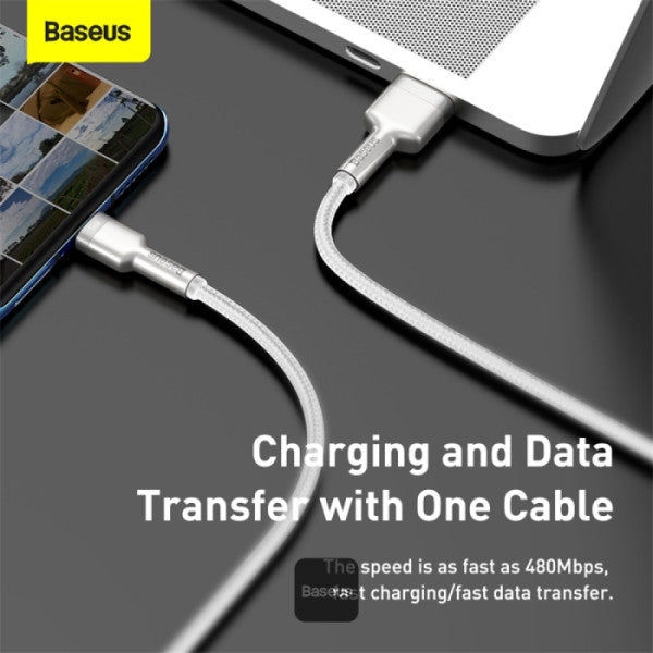 Baseus Cafule Series 66W USB to USB-A to Type-C Metal Data Cable 6A 2M - White