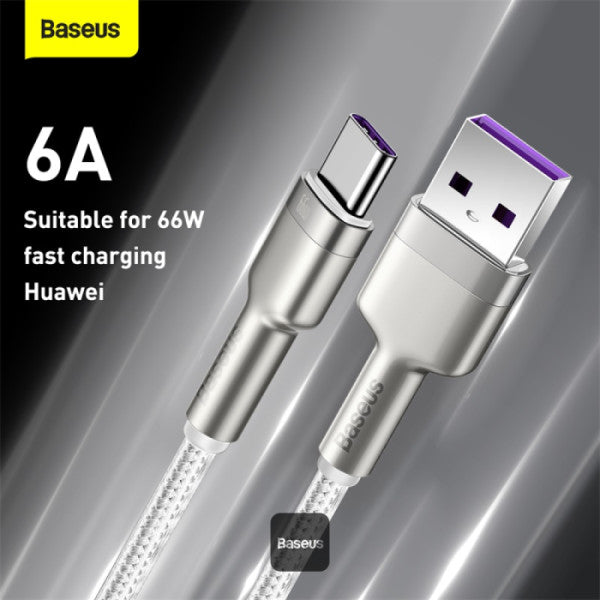 Baseus Cafule Series 66W USB to USB-A to Type-C Metal Data Cable 6A 2M - White