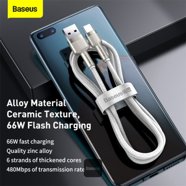 Baseus Cafule Series 66W USB to USB-A to Type-C Metal Data Cable 6A 2M - White