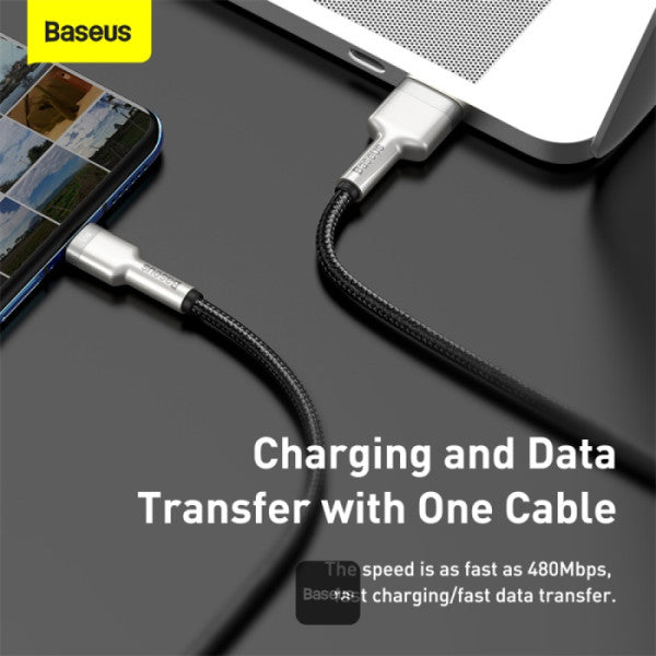 Baseus Cafule Series USB-A to Type-C Cable - 66W 6A Fast Charge & 480Mbps High-Speed Data Transfer Nylon Braided 1M - Black