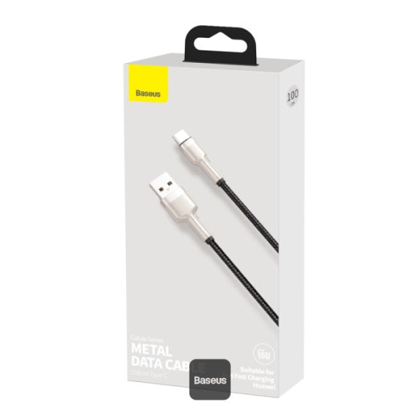 Baseus Cafule Series USB-A to Type-C Cable - 66W 6A Fast Charge & 480Mbps High-Speed Data Transfer Nylon Braided 1M - Black