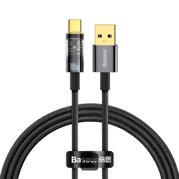 Baseus USB C Cable 100W 6A Fast Charging Auto Power-Off Type C Data Cable Anti-Bending Phone Cable 1M - Black