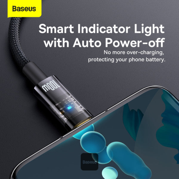 Baseus USB C Cable 100W 6A Fast Charging Auto Power-Off Type C Data Cable Anti-Bending Phone Cable 1M - Black