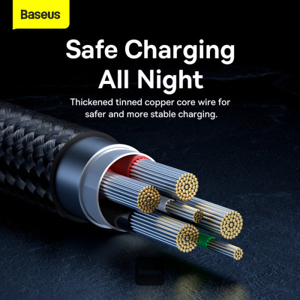 Baseus USB C Cable 100W 6A Fast Charging Auto Power-Off Type C Data Cable Anti-Bending Phone Cable 1M - Black