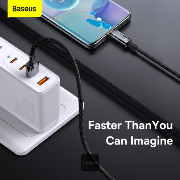 Baseus USB C Cable 100W 6A Fast Charging Auto Power-Off Type C Data Cable Anti-Bending Phone Cable 1M - Black