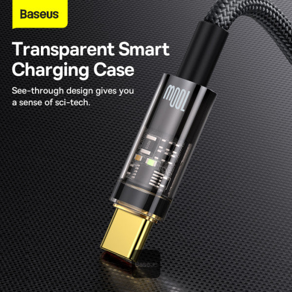 Baseus USB C Cable 100W 6A Fast Charging Auto Power-Off Type C Data Cable Anti-Bending Phone Cable 1M - Black