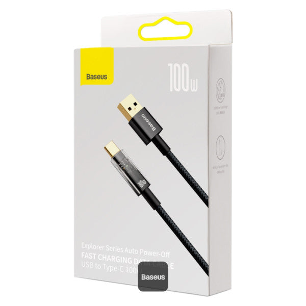 Baseus USB C Cable 100W 6A Fast Charging Auto Power-Off Type C Data Cable Anti-Bending Phone Cable 1M - Black