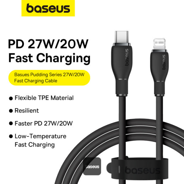 Baseus Pudding Series Fast Charging Cable With High-Speed Data Transmission Type-C to Lightning 20W 222A 12M - Black