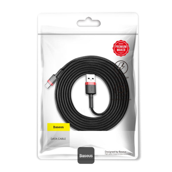 Baseus Cafule Series USB-A to Type-C Cable - 2A Fast Charging & 480Mbps High-Speed Data Transfer Nylon Braided 2M - Black