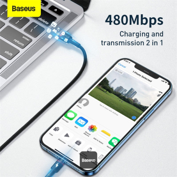 Baseus Cafule Series Type-C to Lightning Cable - 20W PD Fast Charge & 480Mbps High-Speed Data Transfer Nylon Braided 1M - Black