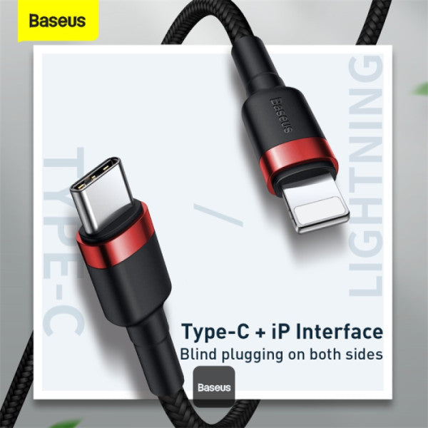 Baseus Cafule Series Type-C to Lightning Cable - 20W PD Fast Charge & 480Mbps High-Speed Data Transfer Nylon Braided 1M - Black