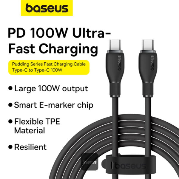 Baseus Pudding Series Fast Charging Cable With High-Speed Data Transmission Type-C to Type-C 100W 5A 2M - Black