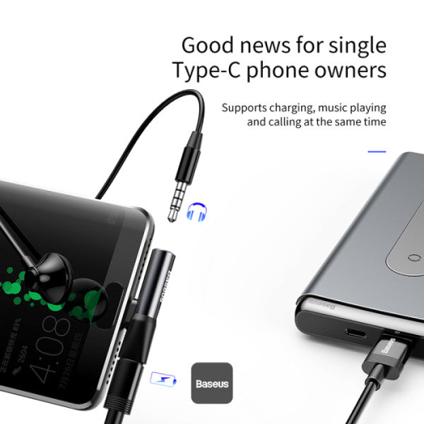 Baseus L41 Audio Converter Type-C to Type-C & 35mm Jack Adapter (Charge + Music) - Black