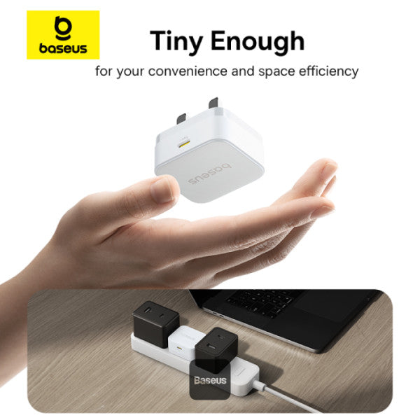 Baseus Palm 20W PD Type-C Fast Charging Wall Charger - Ultra Fast USB-C Charger With UK Plug - White