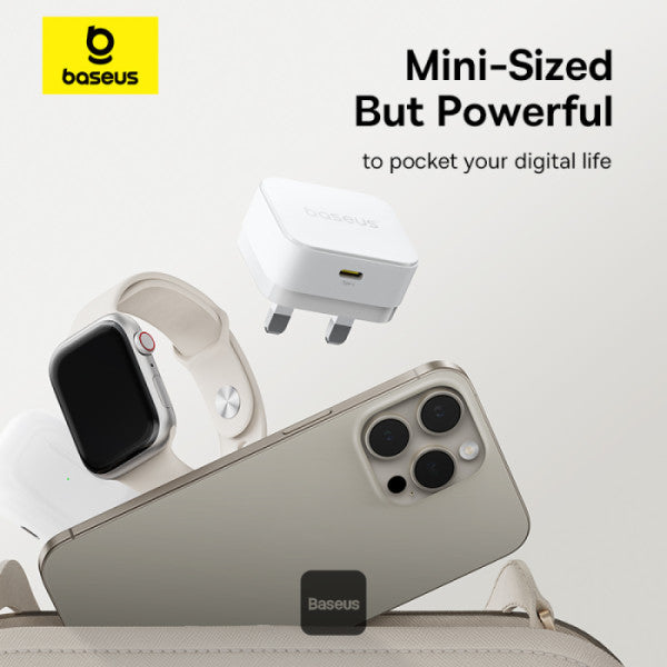 Baseus Palm 20W PD Type-C Fast Charging Wall Charger - Ultra Fast USB-C Charger With UK Plug - White