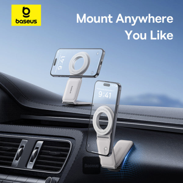 Baseus C02 Prime Trip Series Magnetic Car Phone Holder 360° Rotatable Foldable Car Mount - White