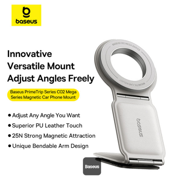 Baseus C02 Prime Trip Series Magnetic Car Phone Holder 360° Rotatable Foldable Car Mount - White