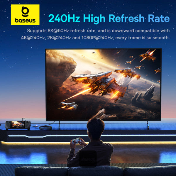 Baseus High Definition Series Type-C to DP 8K 60Hz Ultra Clarity Adapter With 100W PD Cable & ON OFF Button 15M - Black