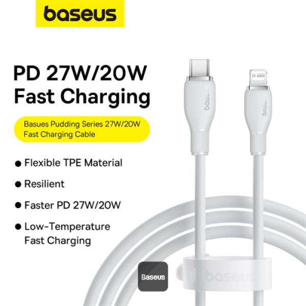 Baseus Pudding Series Fast Charging Cable With High-Speed Data Transmission Type-C to Lightning 20W 12M - White