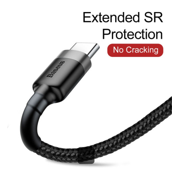 Baseus Cafule Series USB-A to Type-C Cable - 3A Fast Charge & 480Mbps High-Speed Data Transfer Nylon Braided 1M - Black