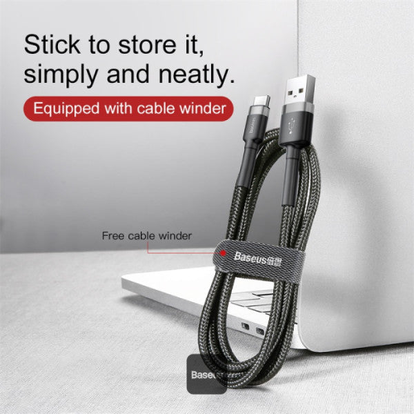 Baseus Cafule Series USB-A to Type-C Cable - 3A Fast Charge & 480Mbps High-Speed Data Transfer Nylon Braided 1M - Black
