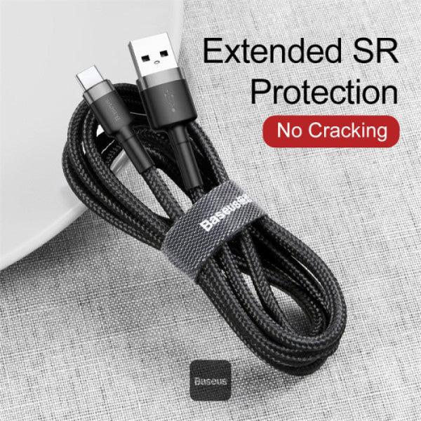 Baseus Cafule Series USB-A to Type-C Cable - 3A Fast Charge & 480Mbps High-Speed Data Transfer Nylon Braided 1M - Black