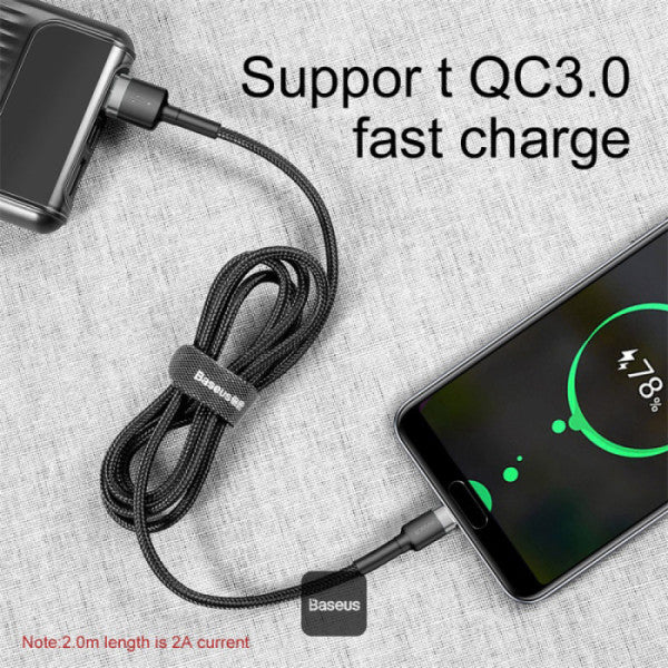 Baseus Cafule Series USB-A to Type-C Cable - 3A Fast Charge & 480Mbps High-Speed Data Transfer Nylon Braided 1M - Black