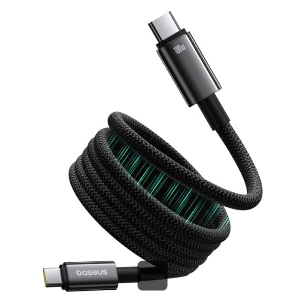 Baseus Tungsten Gold Magnetic Anti-Tangle Type-C to Type-C Cable 100W PD Fast Charging High-Speed Transmission Nylon Braided 5A 1M - Black