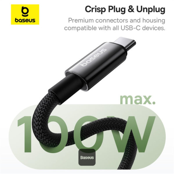 Baseus Tungsten Gold Magnetic Anti-Tangle Type-C to Type-C Cable 100W PD Fast Charging High-Speed Transmission Nylon Braided 5A 1M - Black