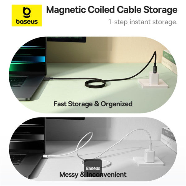 Baseus Tungsten Gold Magnetic Anti-Tangle Type-C to Type-C Cable 100W PD Fast Charging High-Speed Transmission Nylon Braided 5A 1M - Black