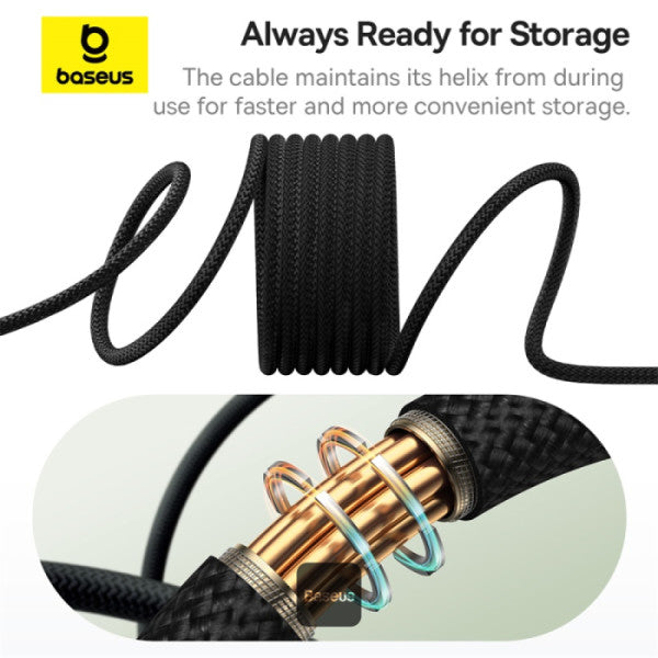 Baseus Tungsten Gold Magnetic Anti-Tangle Type-C to Type-C Cable 100W PD Fast Charging High-Speed Transmission Nylon Braided 5A 1M - Black
