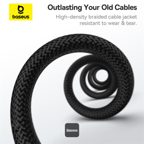 Baseus Tungsten Gold Magnetic Anti-Tangle Type-C to Type-C Cable 100W PD Fast Charging High-Speed Transmission Nylon Braided 5A 1M - Black