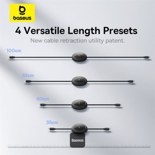 Baseus 20W Free2Pull Both-Way Retractable Type-C to Lightning Fast Charging Data Cable 1M - Black