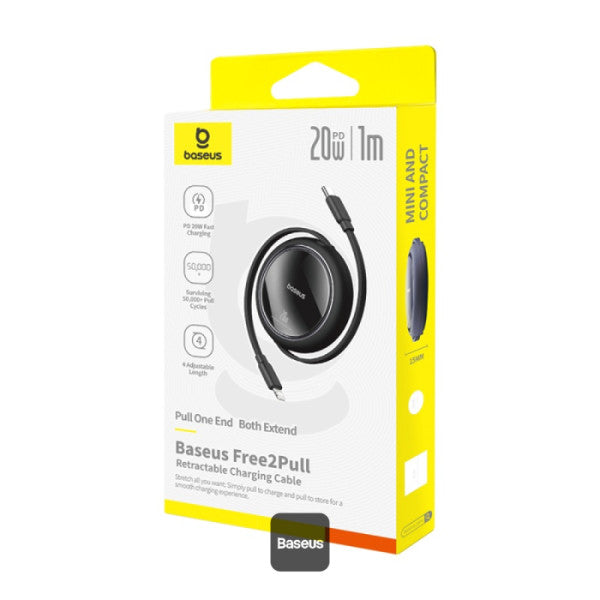 Baseus 20W Free2Pull Both-Way Retractable Type-C to Lightning Fast Charging Data Cable 1M - Black