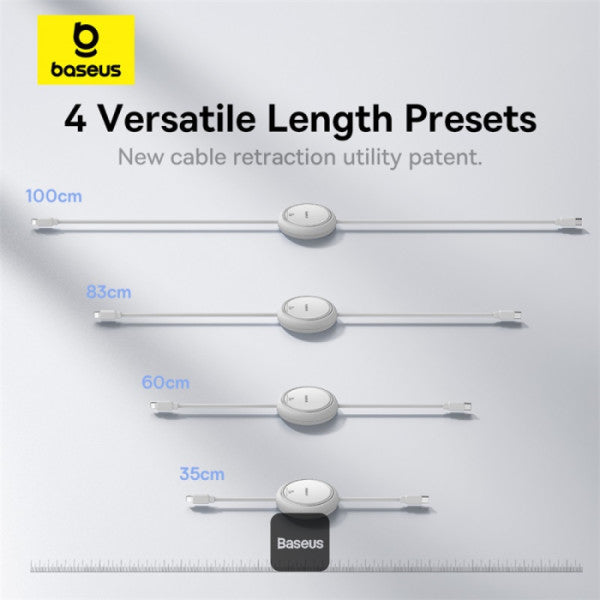 Baseus 20W Free2Pull Both-Way Retractable Type-C to Lightning Fast Charging Data Cable 1M - White