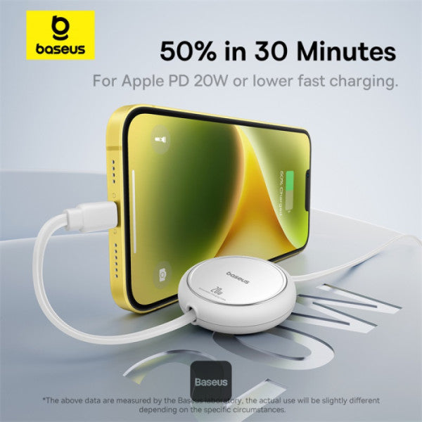Baseus 20W Free2Pull Both-Way Retractable Type-C to Lightning Fast Charging Data Cable 1M - White