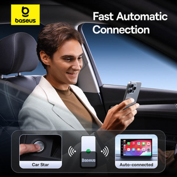 Baseus Prime Trip Safe Journey Wireless CarPlay Adapter for iPhone - Converts Wired CarPlay to Wireless Dual-Screen iOS 10-18 (2016+ Cars) - Grey
