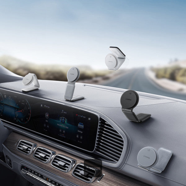Baseus C02 PrimeTrip Series Mega Magnetic Wireless Charging Car Phone Holder with 15W Qi2 MagSafe - 360° Adjustable Foldable Dashboard Mount - Gray